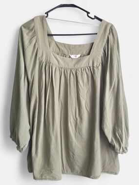 Terra & Sky Olive Green Square Neck Peasant Tunic